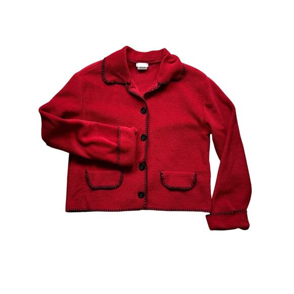VTG Red Fleece Button Up Jacket Women's Medium Petite - Picture 3 of 5